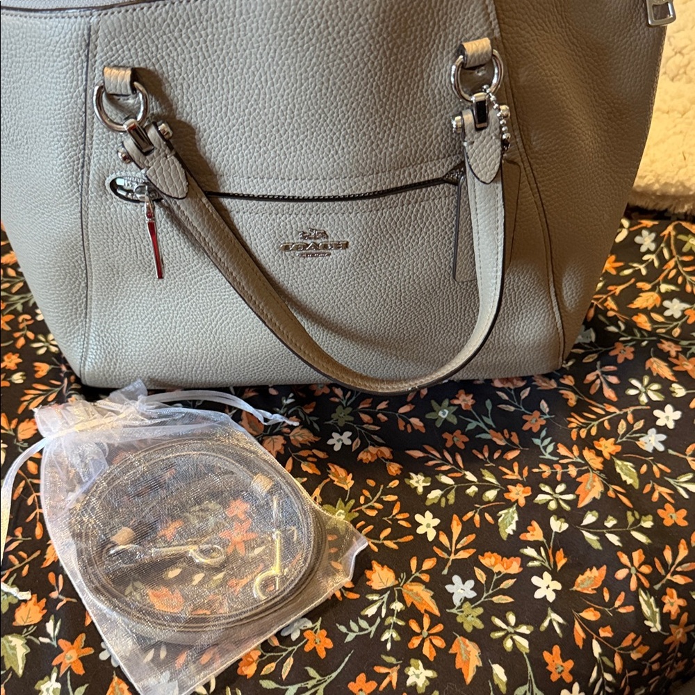 Coach Pebbled Leather Tote in Light Gray